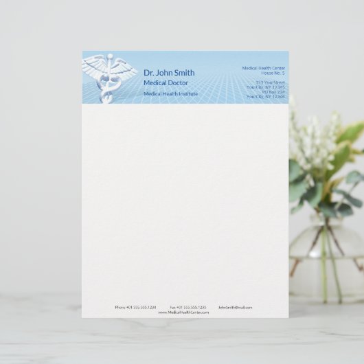 Medical White 3D Caduceus Blue Design Briefbogen (Stehend Vorderseite)