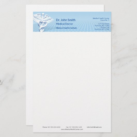 Medical White 3D Caduceus Blue Design Briefpapier (Vorne/Hinten)