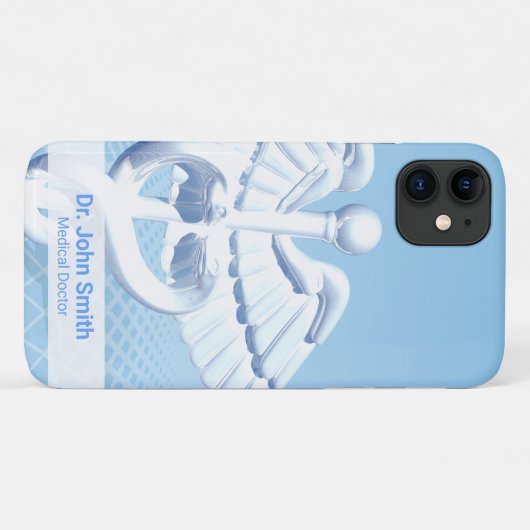 Medical White 3D Caduceus Blue Design Case-Mate iPhone Hülle (Rückseite (Horizontal))