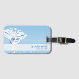 Medical White 3D Caduceus Blue Design Gepäckanhänger
