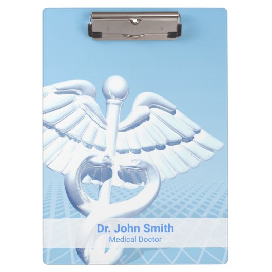 Medical White 3D Caduceus Blue Design Klemmbrett (Vorderseite)