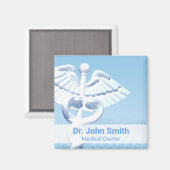 Medical White 3D Caduceus Blue Design Magnet (Vorderseite/Rückseite)