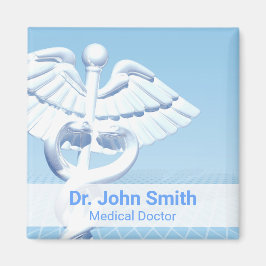 Medical White 3D Caduceus Blue Design Magnet