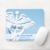 Medical White 3D Caduceus Blue Design Mousepad (Mit Mouse)