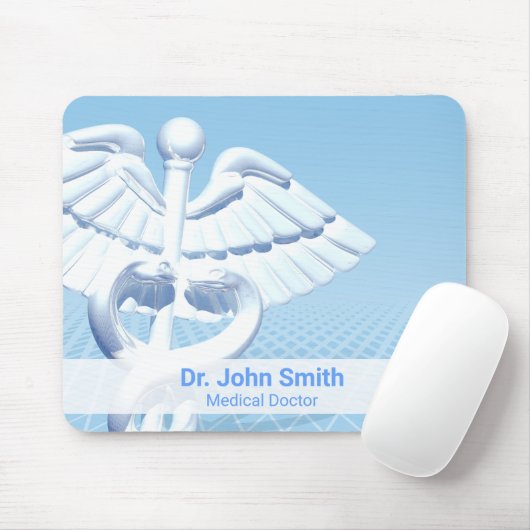 Medical White 3D Caduceus Blue Design Mousepad (Mit Mouse)
