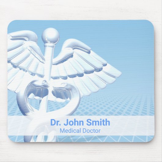 Medical White 3D Caduceus Blue Design Mousepad (Vorne)
