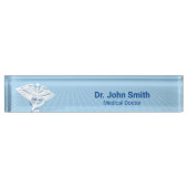 Medical White 3D Caduceus Blue Design Namensplakette (Vorderseite)