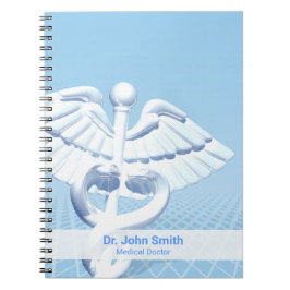 Medical White 3D Caduceus Blue Design Notizblock