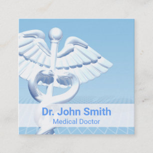 Medical White 3D Caduceus Blue Design Quadratische Visitenkarte