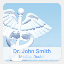 Medical White 3D Caduceus Blue Design Quadratischer Aufkleber