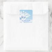 Medical White 3D Caduceus Blue Design Quadratischer Aufkleber (Tasche)
