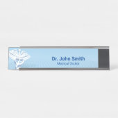 Medical White 3D Caduceus Blue Design Schreibtischnamensplakette (Vorderseite )