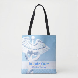 Medical White 3D Caduceus Blue Design Tasche