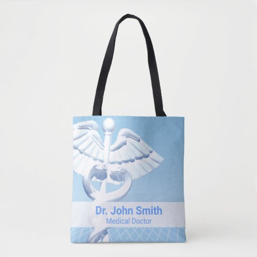 Medical White 3D Caduceus Blue Design Tasche (Vorderseite)