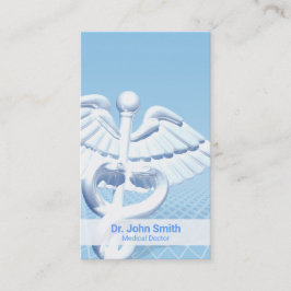 Medical White 3D Caduceus Blue Design Visitenkarte