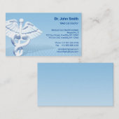 Medical White 3D Caduceus Blue Design Visitenkarte (Vorne/Hinten)