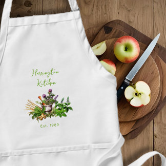 Medicinal Herbs Year Established Kitchen Apron Schürze