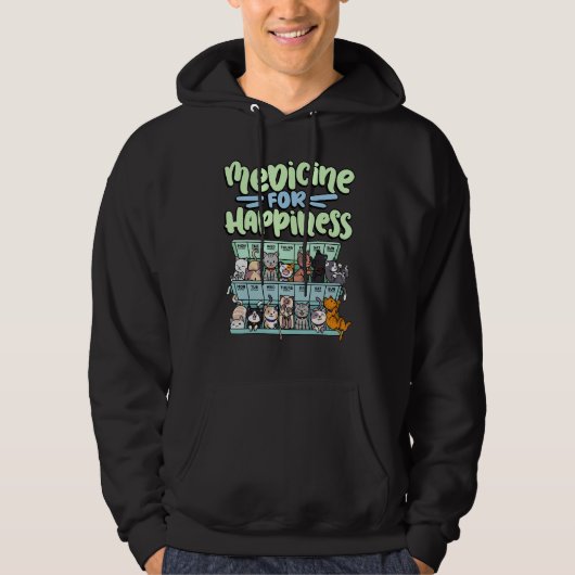 medicine for happiness pill box animals cat breeds hoodie (Vorderseite)
