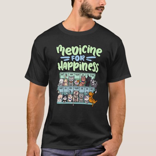 medicine for happiness pill box animals cat breeds T-Shirt (Vorderseite)