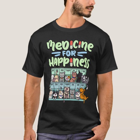 medicine for happiness pill box animals cat breeds T-Shirt (Vorderseite)