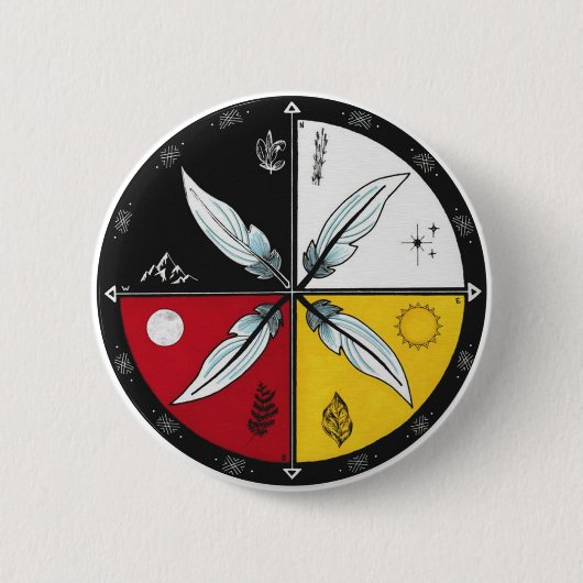 Medicine Wheel Mandala Round Indigenous Button (Vorderseite)