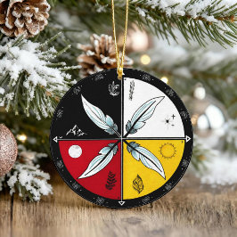 Medicine Wheel Mandala Round Indigenous Keramik Ornament