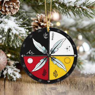 Medicine Wheel Mandala Round Indigenous Keramik Ornament