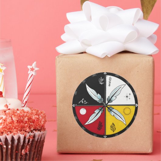 Medicine Wheel Mandala Round Indigenous Runder Aufkleber (Party)