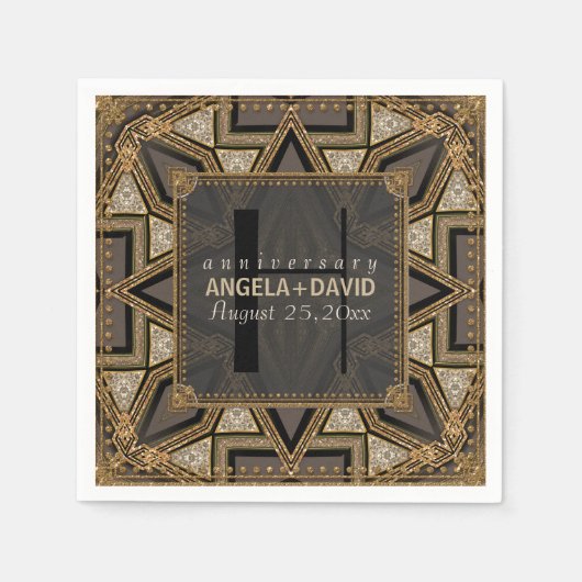 Mediev Art Deco Black Gold Hochzeit Jahrestag Serviette (Vorderseite)