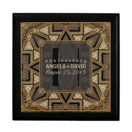 Mediev Art Deco Black Gold Hochzeitsjubiläum Box Erinnerungskiste