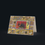 MEDIEVAL BESTIARY,BLACK HEDGEHOG KING and ANIMALS Feiertagskarte<br><div class="desc">Black hedgehog king with gold crown and medieval bestiary. Digital collage elaboration by Bulgan Lumini from Ancient Medieval miniatures.</div>