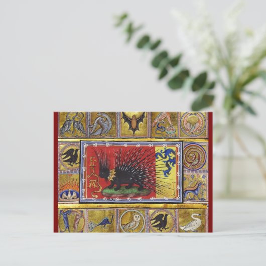 MEDIEVAL BESTIARY,BLACK HEDGEHOG KING and ANIMALS  Postkarte (Stehend Vorderseite)