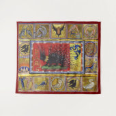 MEDIEVAL BESTIARY,BLACK HEDGEHOG KING and ANIMALS  Wandteppich (Vorderseite (Horizontal))