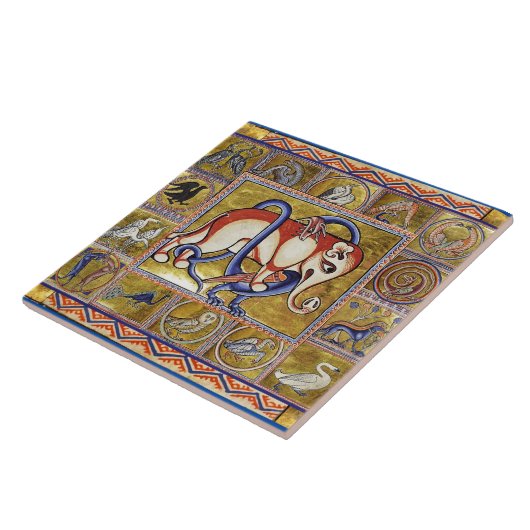 MEDIEVAL BESTIARY,ELEPHANT COMBATING SNAKE DRAGON FLIESE (Seite)