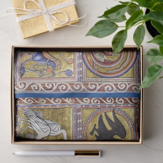 MEDIEVAL BESTIARY,ELEPHANT COMBATING SNAKE DRAGON SEIDENPAPIER (Geschenk)