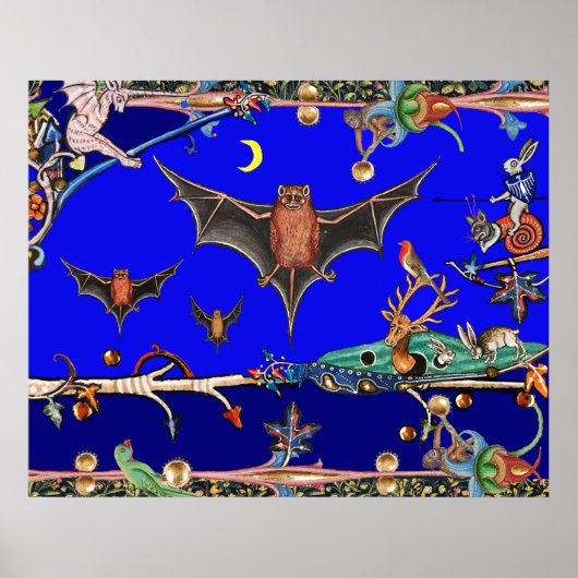 MEDIEVAL BESTIARY,FLYBATS WALDTIERE Blau Poster (Vorne)