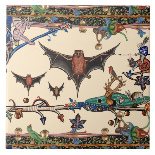 MEDIEVAL BESTIARY,FLYBATS WALDTIERE Creme Fliese (Vorderseite)