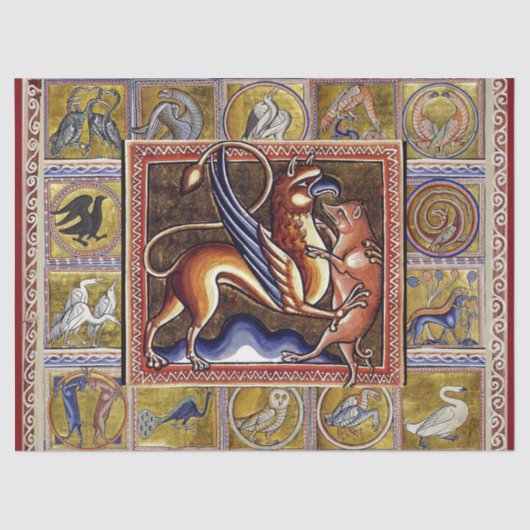 MEDIEVAL BESTIARY,GRIFFIY AND WILD BOAR,TIERE SEIDENPAPIER (Vorderseite)