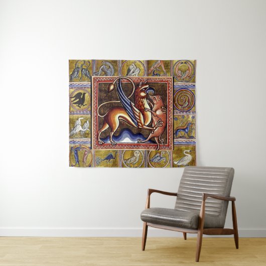 MEDIEVAL BESTIARY,GRIFFIY AND WILD BOAR,TIERE WANDTEPPICH (Beispiel (Horizontal))