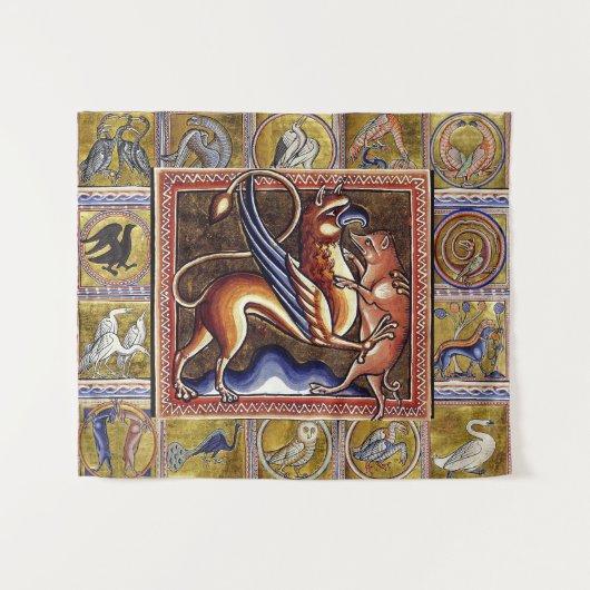 MEDIEVAL BESTIARY,GRIFFIY AND WILD BOAR,TIERE WANDTEPPICH (Vorderseite (Horizontal))