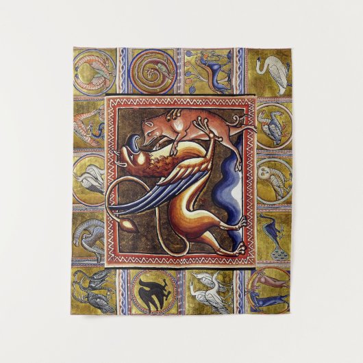 MEDIEVAL BESTIARY,GRIFFIY AND WILD BOAR,TIERE WANDTEPPICH (Vorderseite)