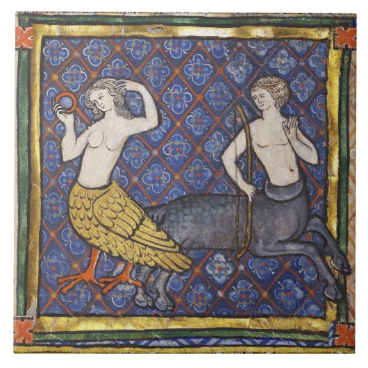 MEDIEVAL BESTIARY, HARPY AND CENTAUR Mythogical Fliese (Vorderseite)