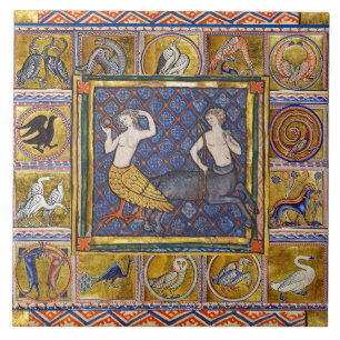 MEDIEVAL BESTIARY, HARPY AND CENTAUR,WALDTIERE FLIESE