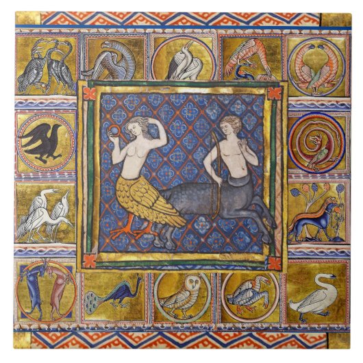 MEDIEVAL BESTIARY, HARPY AND CENTAUR,WALDTIERE FLIESE (Vorderseite)