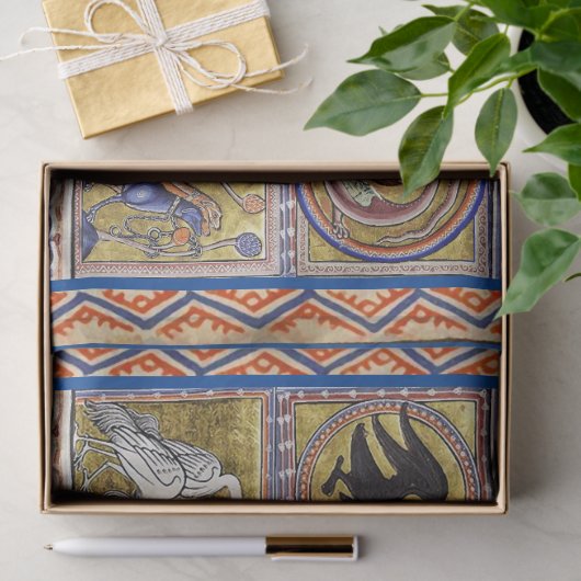 MEDIEVAL BESTIARY, HARPY AND CENTAUR,WALDTIERE SEIDENPAPIER (Geschenk)