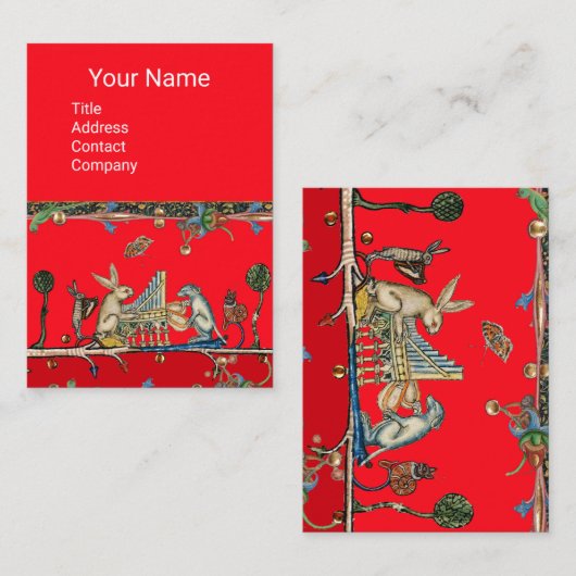 MEDIEVAL BESTIARY MAKING MUSIC, Kaninchen, Hund Re Visitenkarte (Vorne/Hinten)