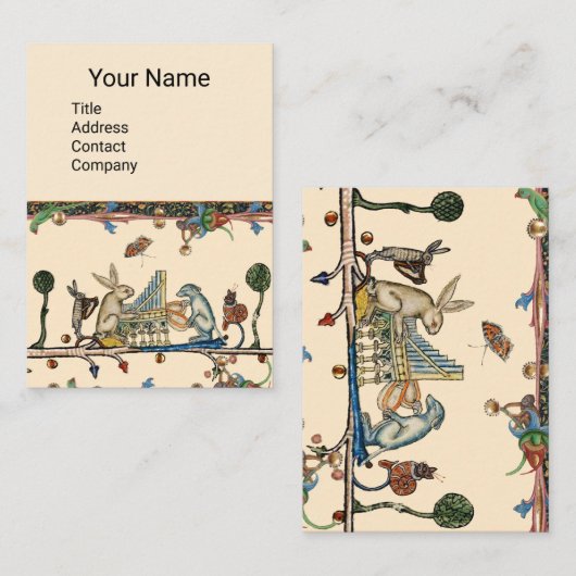 MEDIEVAL BESTIARY MAKING MUSIC, Kaninchen, Hund Visitenkarte (Vorne/Hinten)