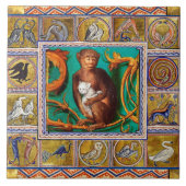 MEDIEVAL BESTIARY, MONKEY AND WHITE CAT,TIERE FLIESE (Vorderseite)