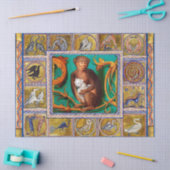 MEDIEVAL BESTIARY, MONKEY AND WHITE CAT,TIERE SEIDENPAPIER (Basteln)