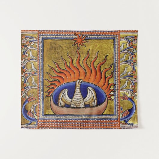 MEDIEVAL BESTIARY, PHOENIX IN RED FLAMES, LIFE BAU WANDTEPPICH (Vorderseite (Horizontal))